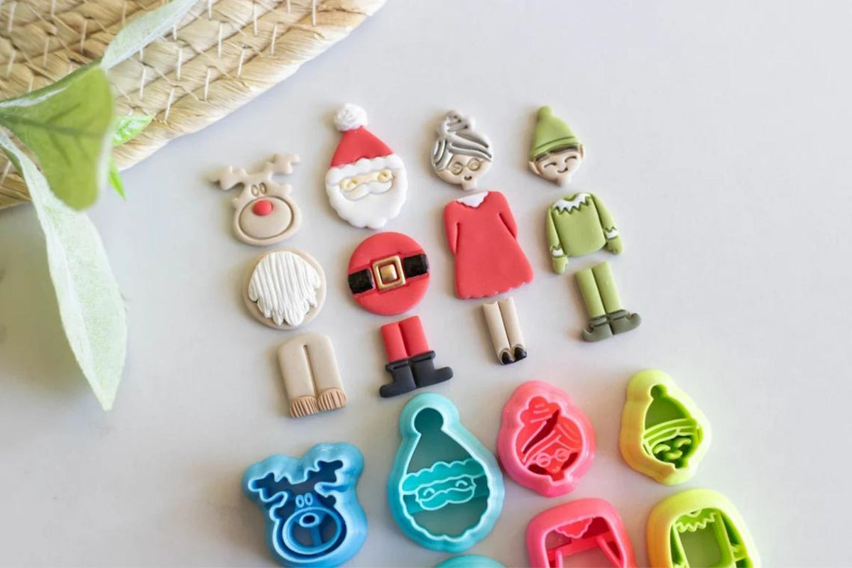 Buildable Dangle Clay Cutter Christmas Set: Santa, Mrs. Claus, Elf and Reindeer (Full Set)