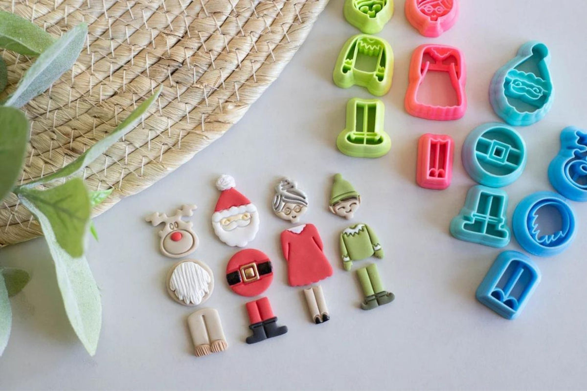 Buildable Dangle Clay Cutter Christmas Set: Santa, Mrs. Claus, Elf and Reindeer (Full Set)