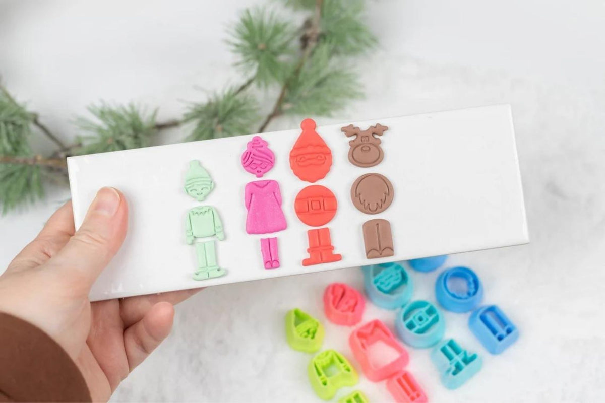 Buildable Dangle Clay Cutter Christmas Set: Santa, Mrs. Claus, Elf and Reindeer (Full Set)