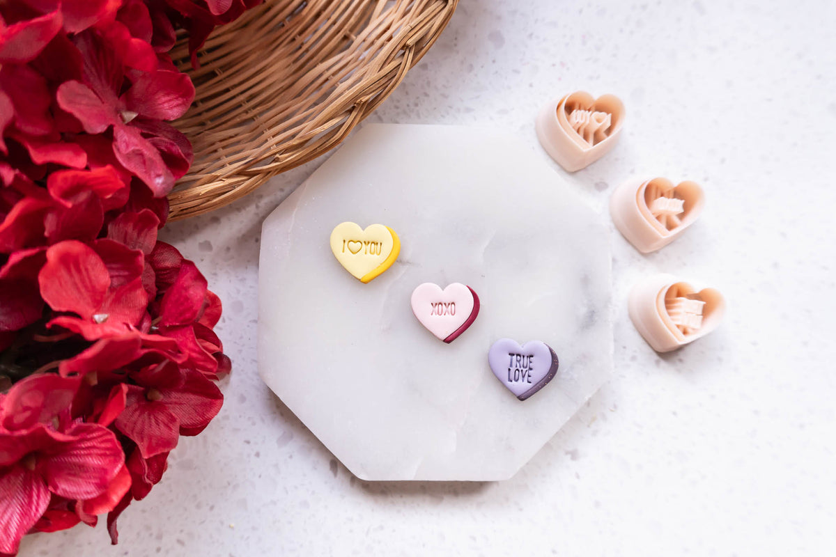 3D Valentines Conversation Hearts Set (Candy Hearts): XOXO, True Love, I 'heart' You