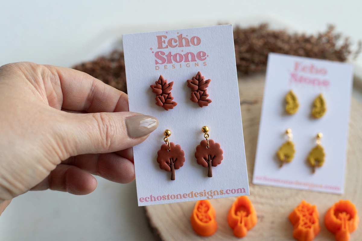 Oak and Maple Tree and Leaf Stud Set Polymer Clay Cutters