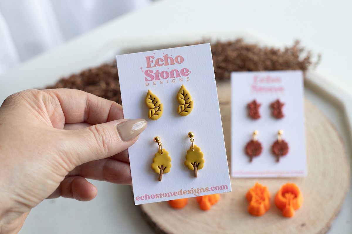 Oak and Maple Tree and Leaf Stud Set Polymer Clay Cutters