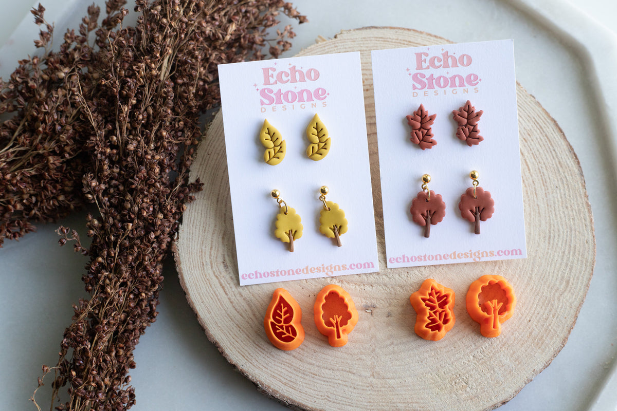 Oak and Maple Tree and Leaf Stud Set Polymer Clay Cutters
