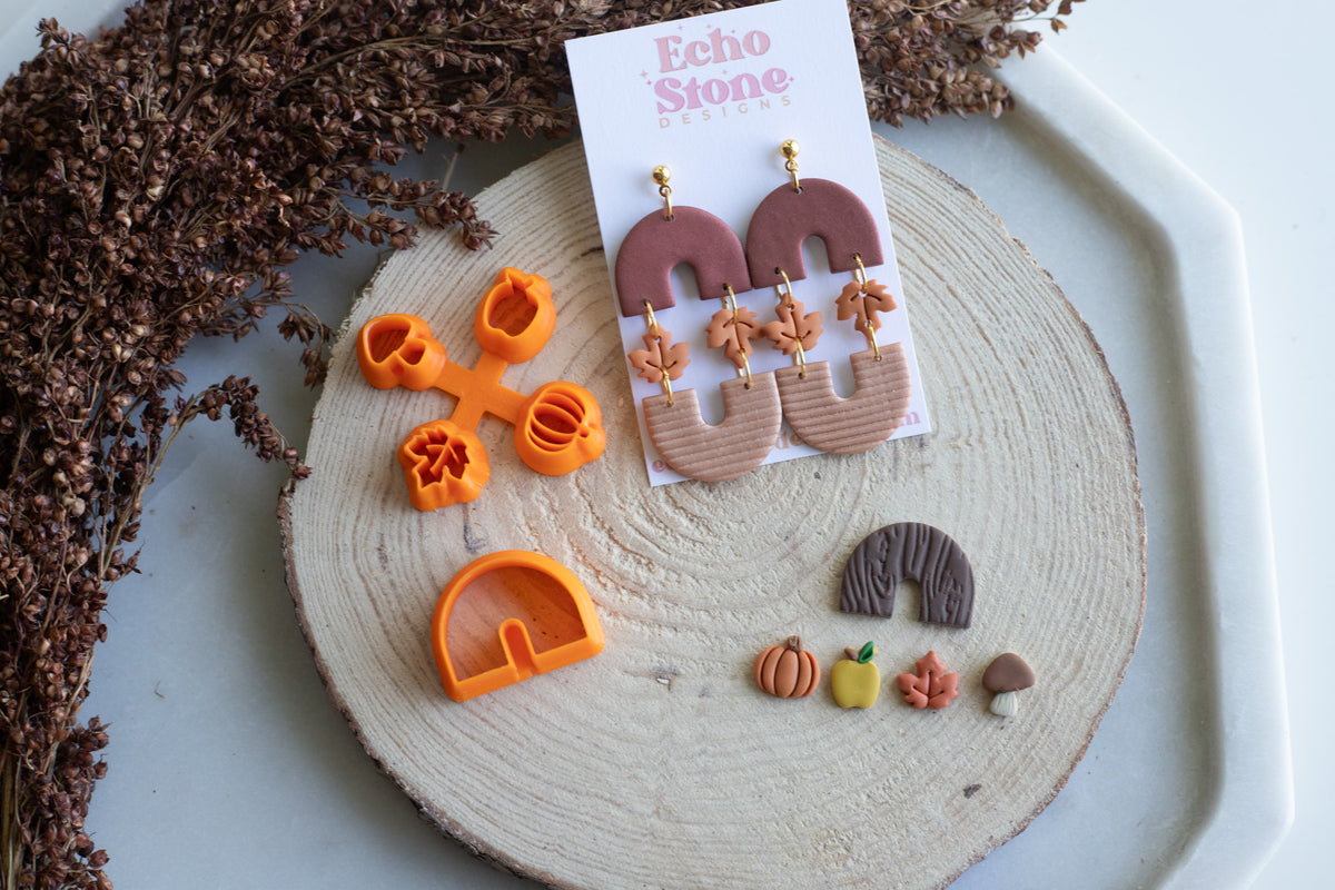 Fall Arch Set Polymer Clay Cutters - Pumpkin, Apple, Mushroom & Leaf