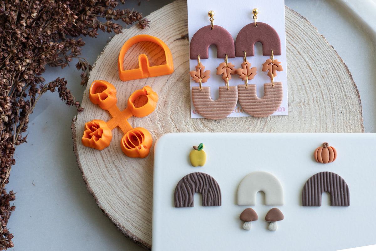 Fall Arch Set Polymer Clay Cutters - Pumpkin, Apple, Mushroom & Leaf