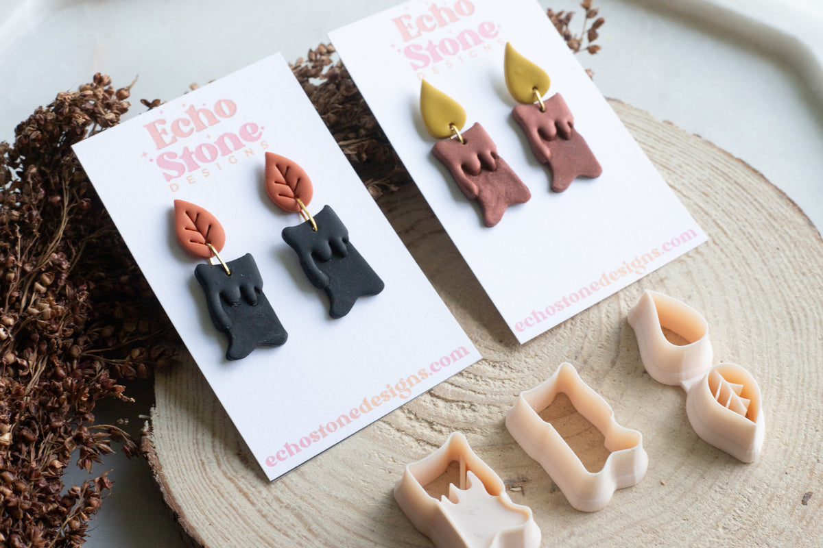 Fall Burning Candle and Leaf Set Polymer Clay Cutters