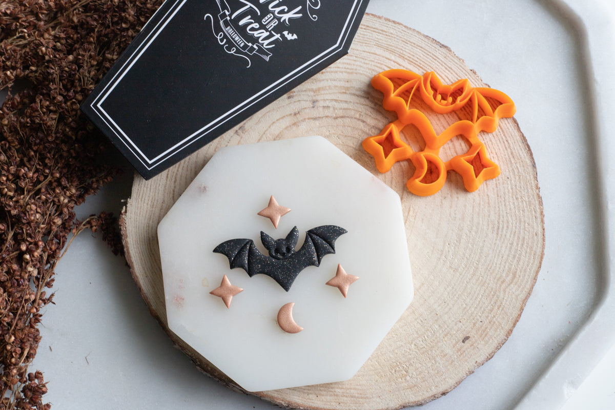 Halloween Bat Constellation Set of Polymer Clay Cutters - Moon and Stars