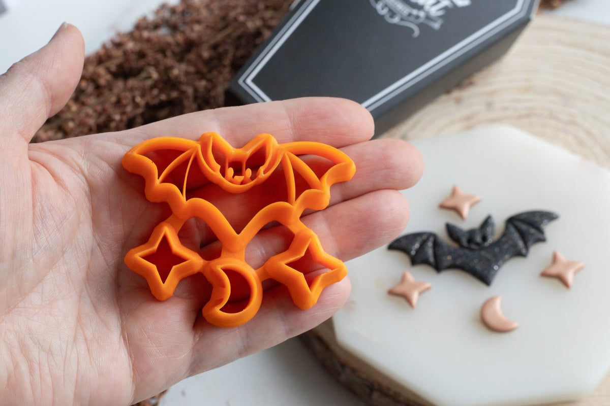 Halloween Bat Constellation Set of Polymer Clay Cutters - Moon and Stars
