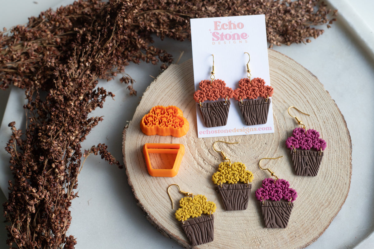 Fall Mum Potted Plant Flower Set Polymer Clay Cutters