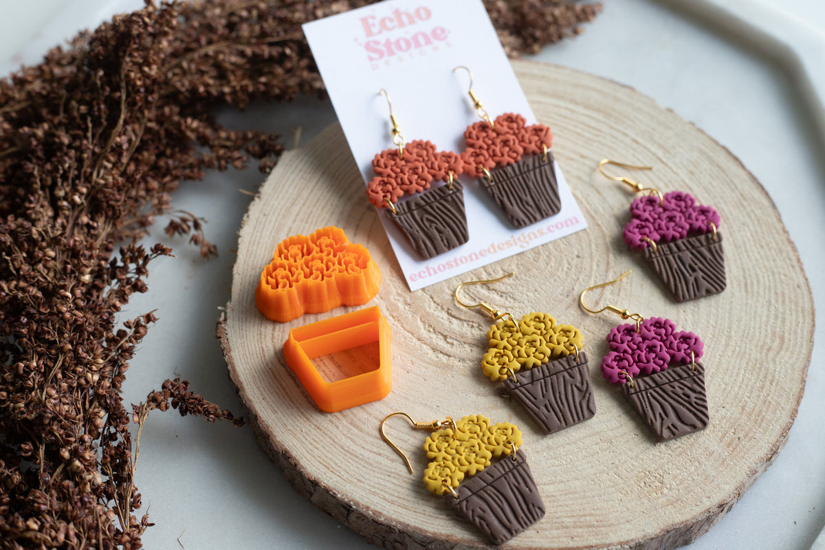 Fall Mum Potted Plant Flower Set Polymer Clay Cutters