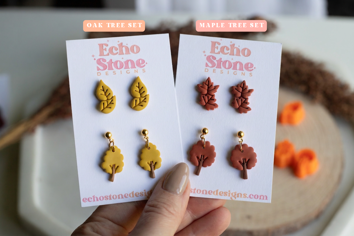 Oak and Maple Tree and Leaf Stud Set Polymer Clay Cutters